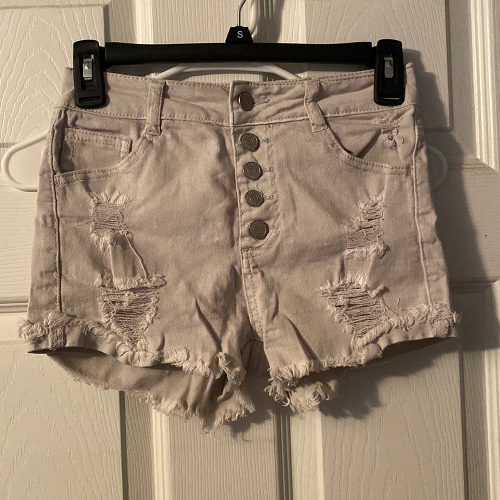 High rise off white jean shorts